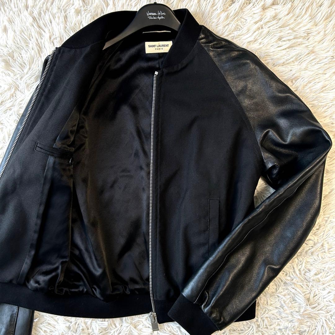SAINT LAURENT PARIS エディ期 レザー切替ジャケット 羊革