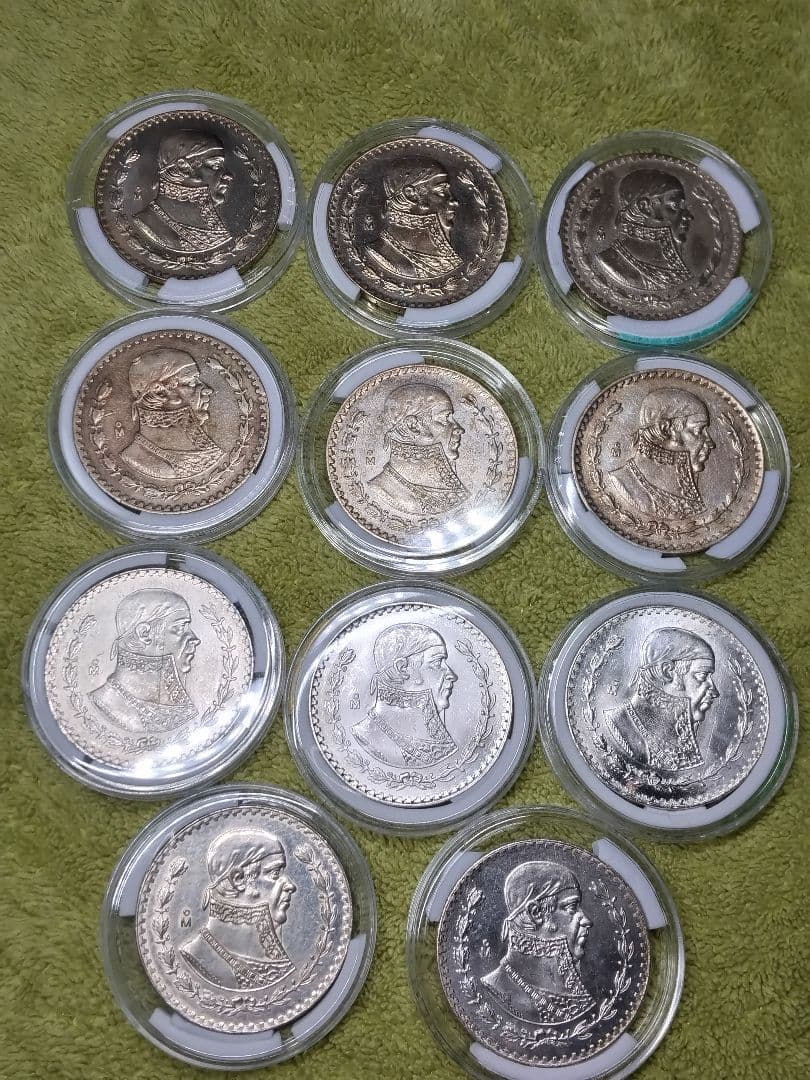 hab032 メキシコ 1ペソ銀貨 11年分コンプリート 1957～1967年
