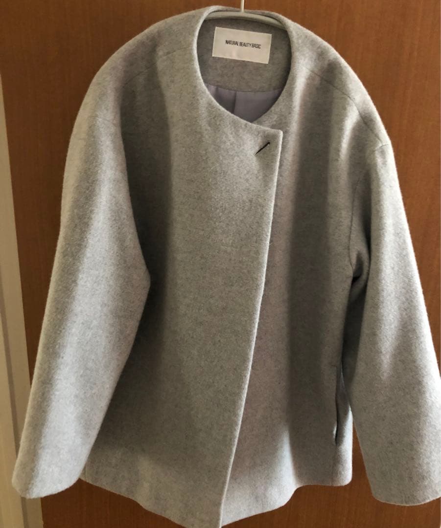 ナチュラルビューティーベーシック　カシミアブレンドハーフコート　グレー　M