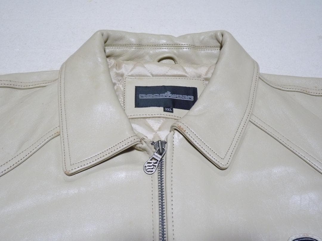 メルオジ　ロカウェア　本革　レザージャケット　クリーム　3XL