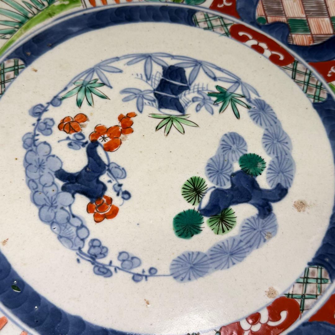 時代 古伊万里 色絵 大皿 45cm【無傷】牡丹唐獅子 明治 骨董 アンティーク