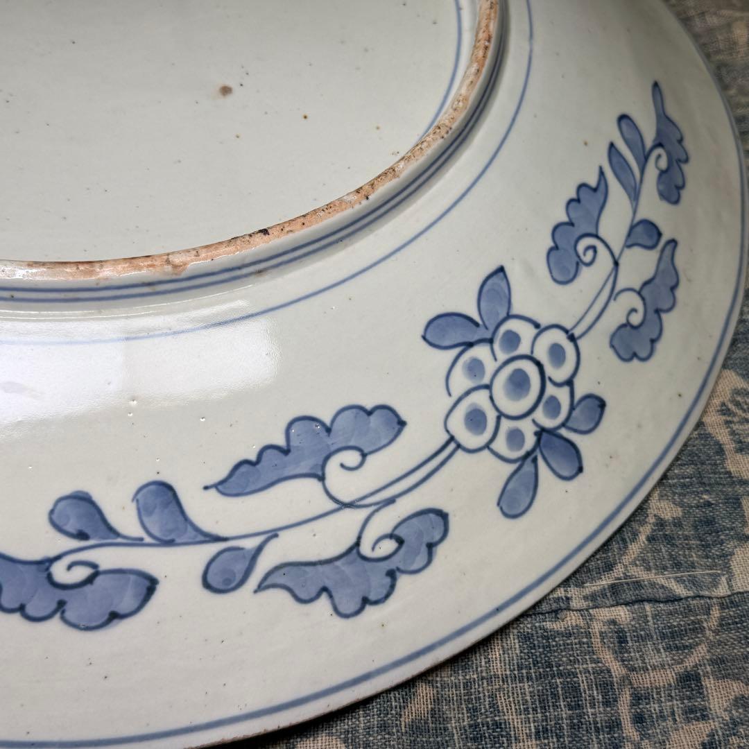 時代 古伊万里 色絵 大皿 45cm【無傷】牡丹唐獅子 明治 骨董 アンティーク