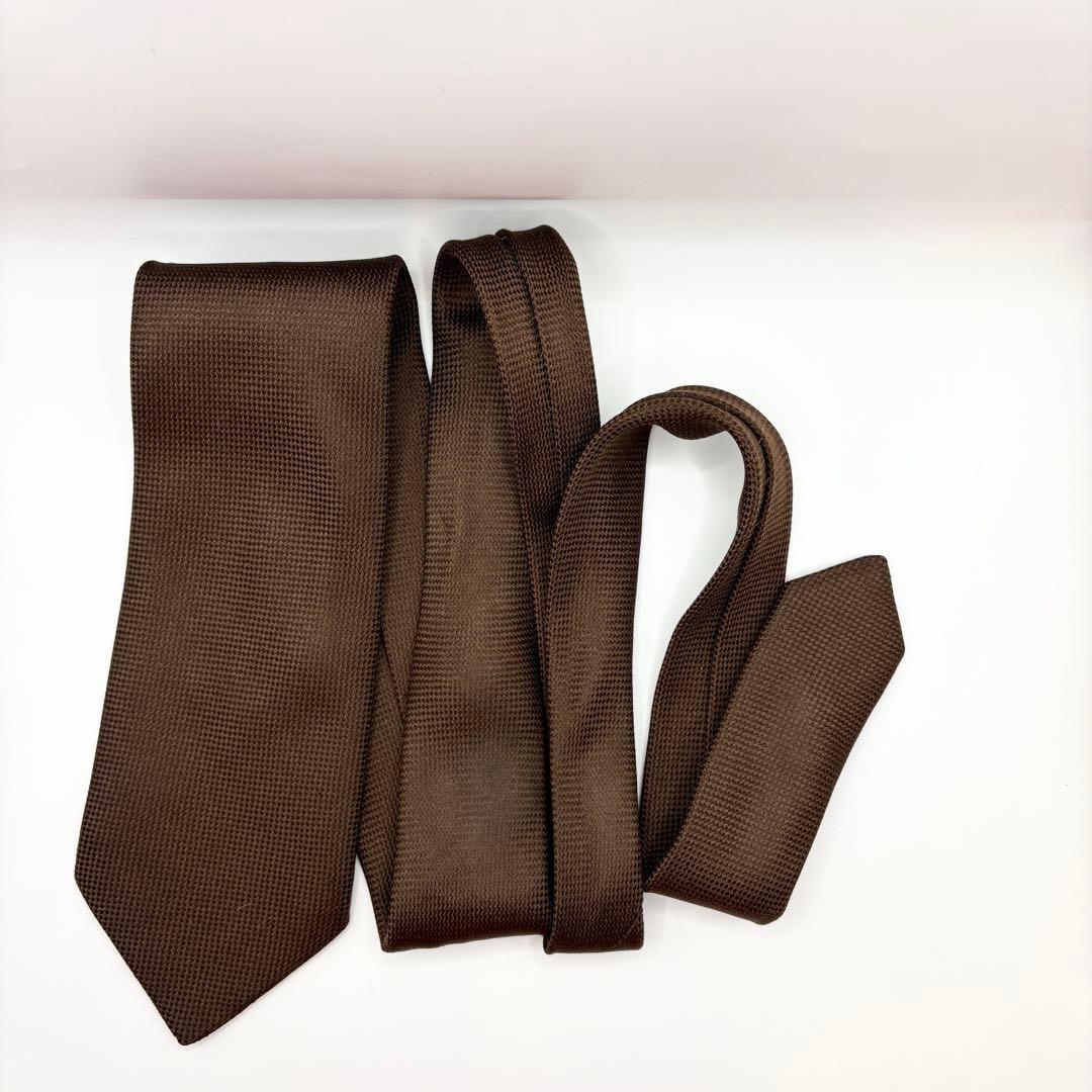 HERMES エルメス ネクタイ ブラウン系 織柄 シルク 肉厚
