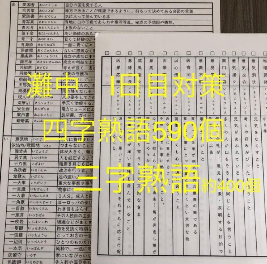 穂高　灘中　中学受験　国語 1日目対策資料　4セット