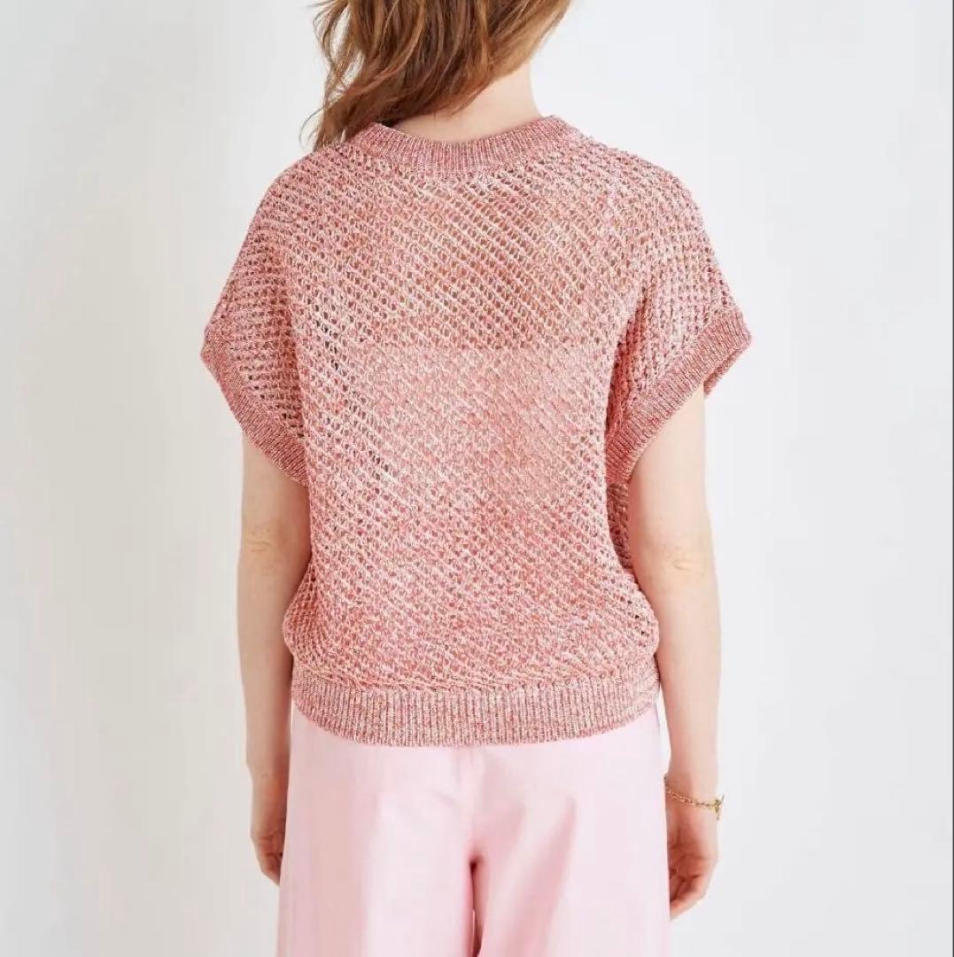 タグ付未使用 ピンク メッシュ編み ニットベスト MACPHEE コットン100