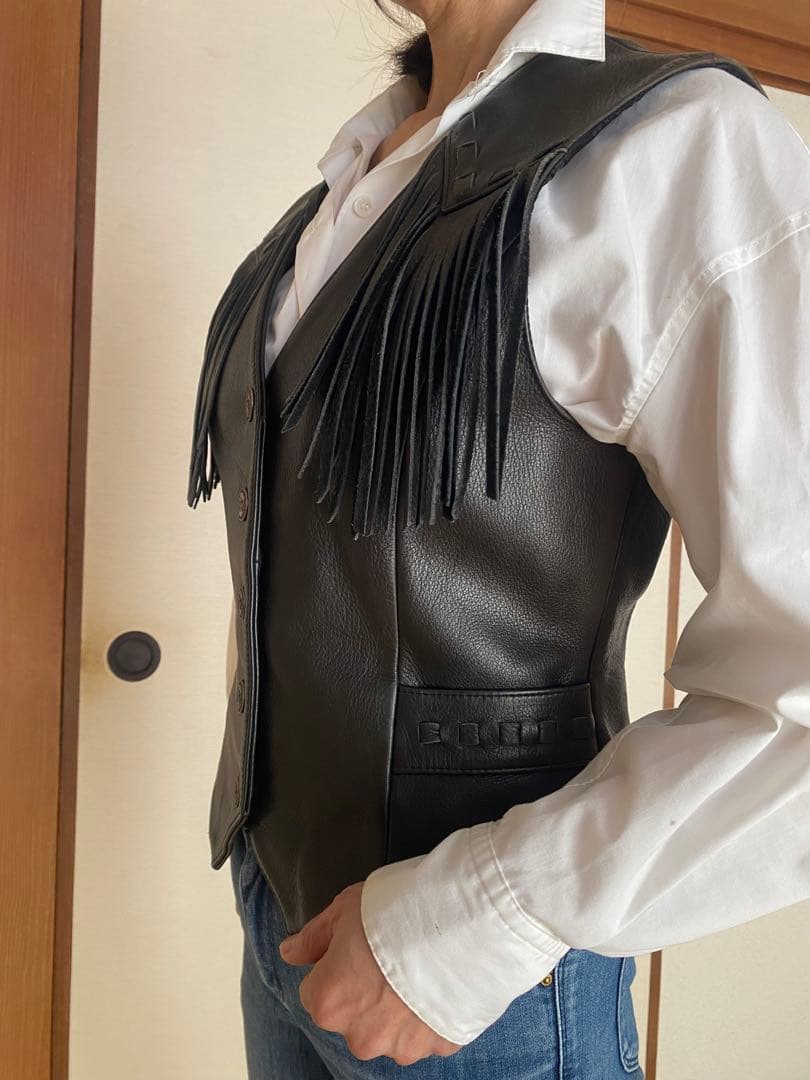 レザーベスト　レディース　牛革　フリンジ　Harley-Davidson