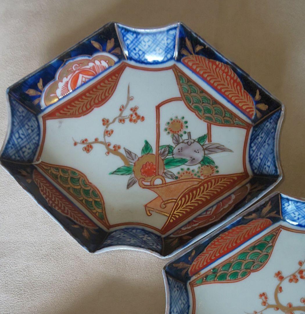 古伊万里　色絵　八角形陶磁器皿 5枚セット
