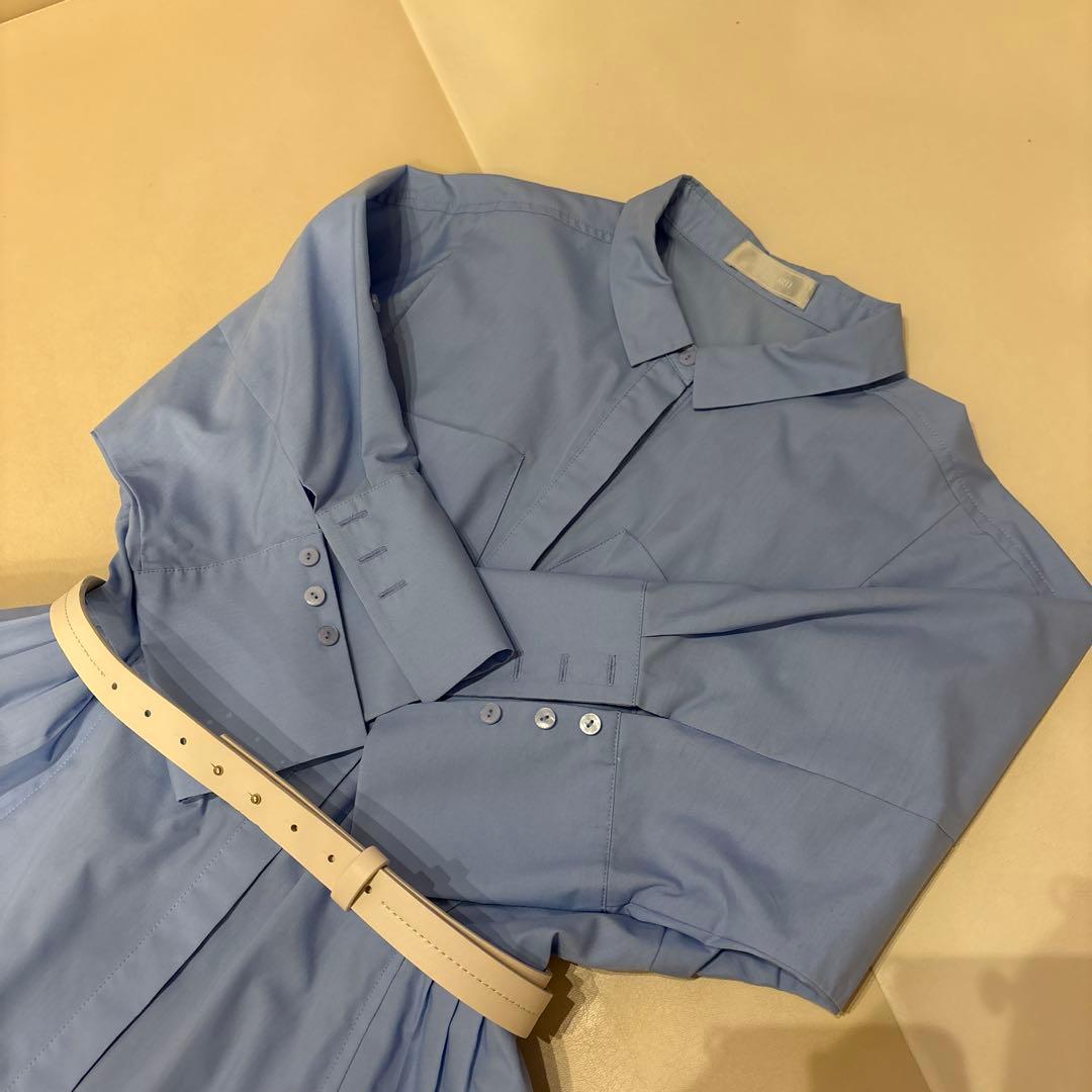 CELFORD フレア ギャザー シャツ ロングワンピース サックス