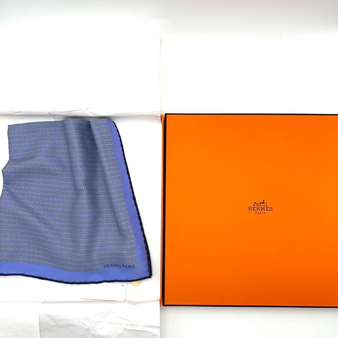 エルメス HERMES プチカレ スカーフ ポケットチーフ ブルー 絹