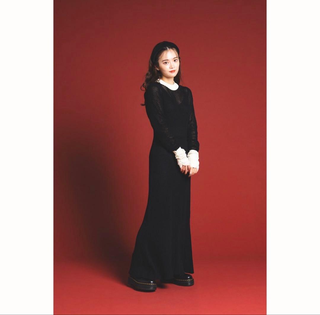 あんず【美品】PINUE メッシュ×リブ ニットワンピース 黒 M