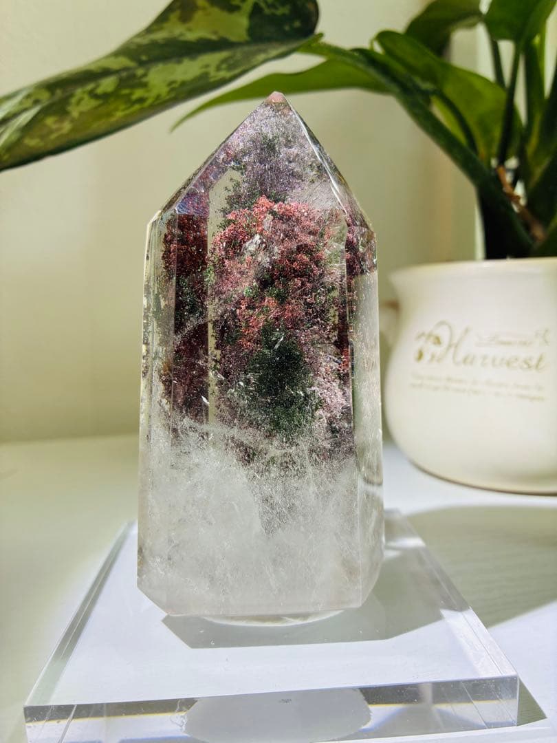 コレクターズピース ガーデン水晶 六角柱 桜雲アート ファントム／レインボー