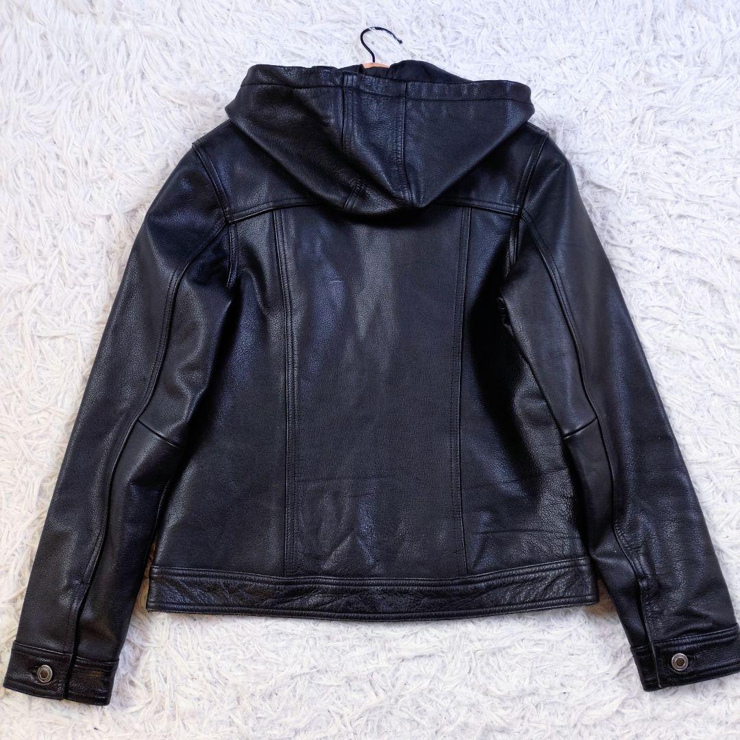 【本革】BANANA REPUBLIC　レザーパーカー　ジャケット　ブラック