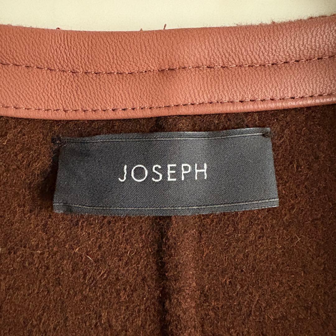 上質✨ JOSEPH ウールカシミヤケープ 茶 ピンク レザー縁取り38