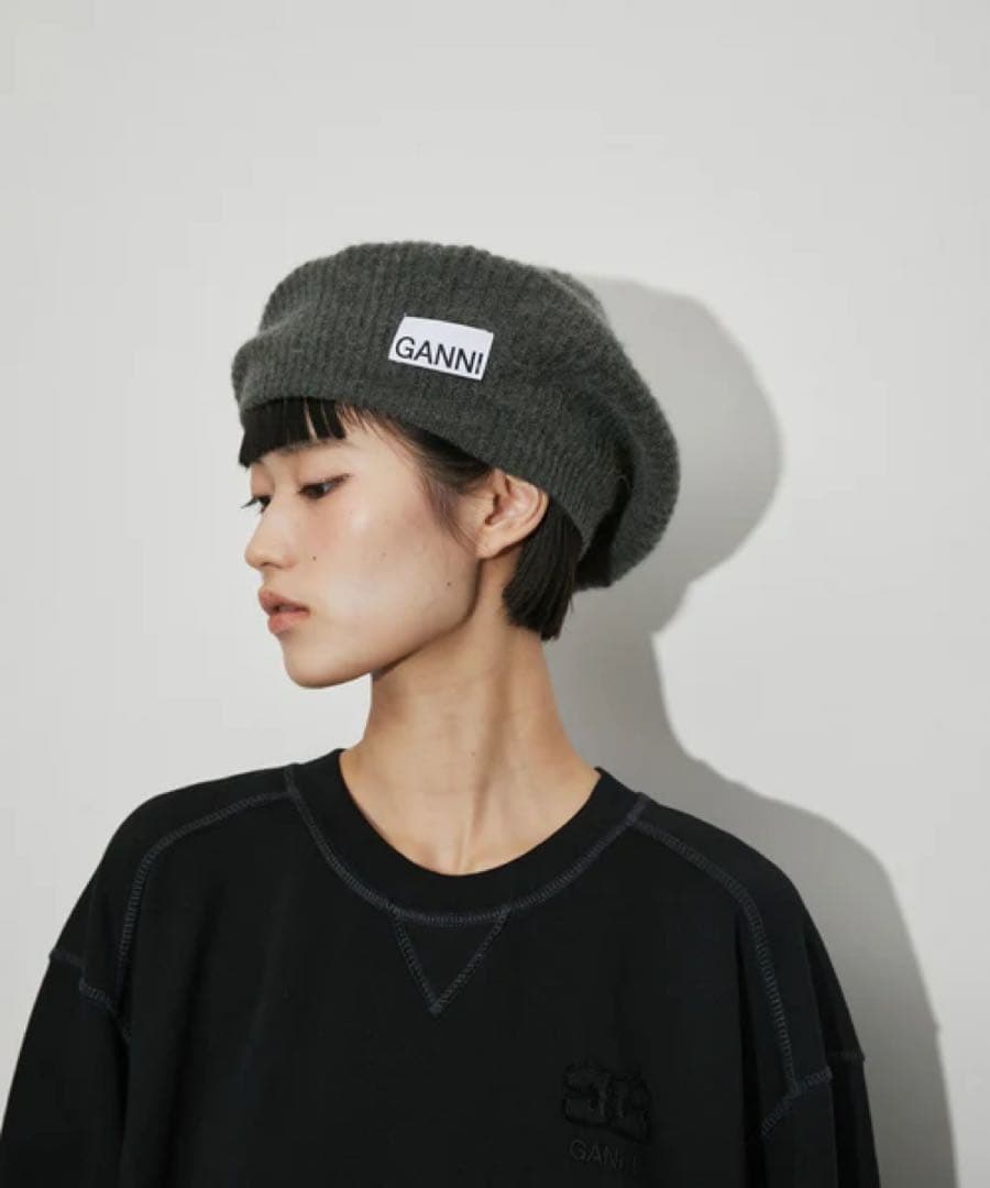 GANNI グレー ニット帽　ベレー帽