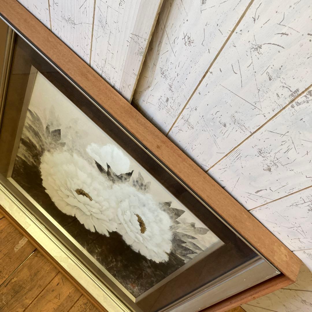 レトロ 能島康明 油彩画 風景画 牡丹 花 フラワー 絵画 額縁 美術 芸術