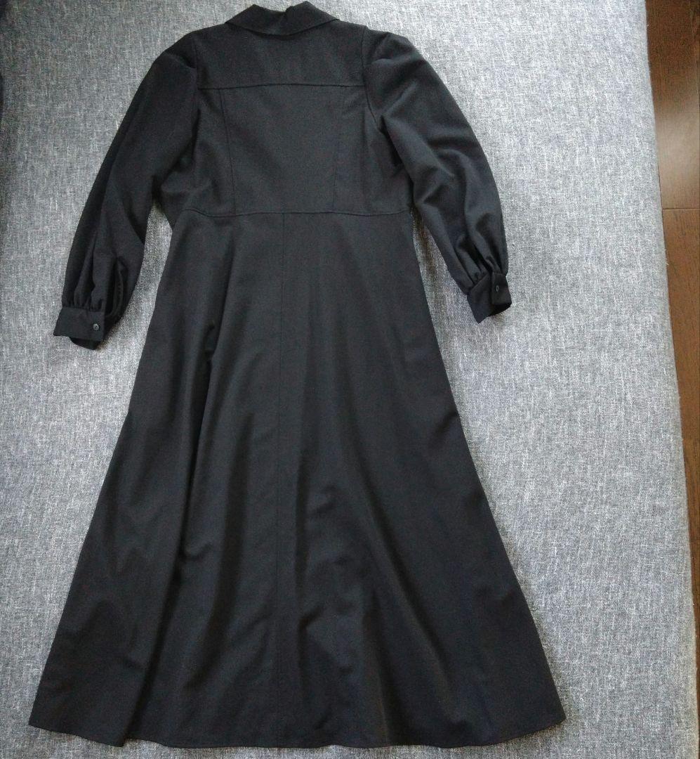 【SHIPS】フラットカラー パフ シャツ ワンピース 黒 ONE SIZE