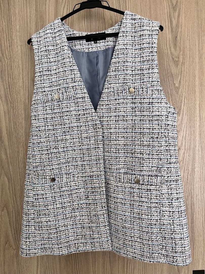 【室内1回着用！2点セット】ツイードジレ＆ボウタイブラウス カセット服　38
