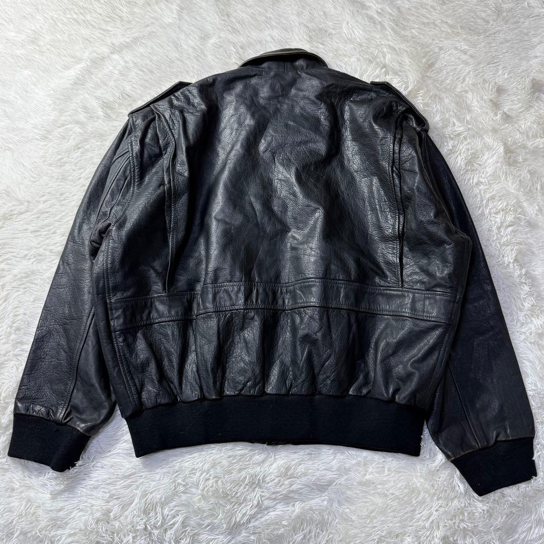 【90s】A-2 ブラックレザー フライトジャケット 牛革 ナッパレザー XL