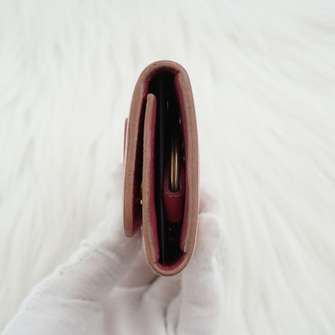極美品　PRADA プラダ　キーケース　サフィアーノ　リボン　ロゴグラム　ピンク