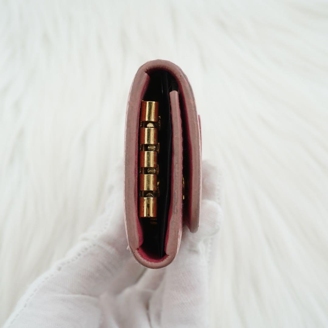 極美品　PRADA プラダ　キーケース　サフィアーノ　リボン　ロゴグラム　ピンク