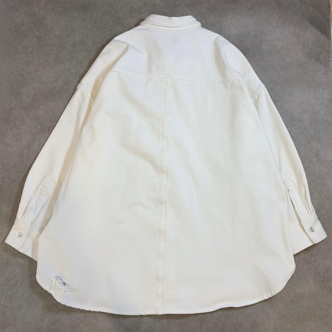 美品 ラウンジドレス ダメージデニムシャツ オフホワイト オーバーサイズ