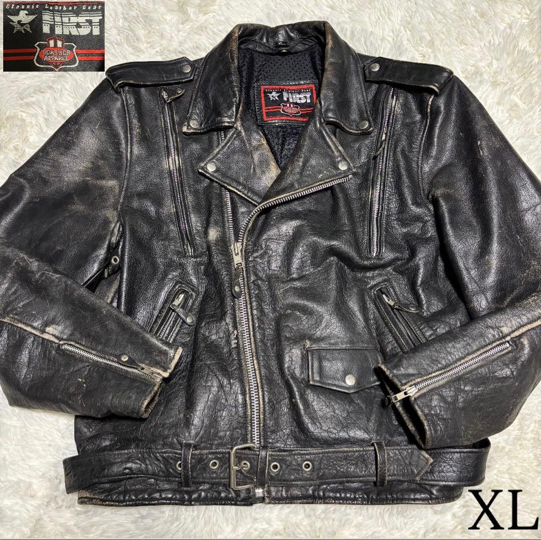 大きいサイズ【FIRST】本革 リアルレザーダブルライダースジャケット 黒 XL