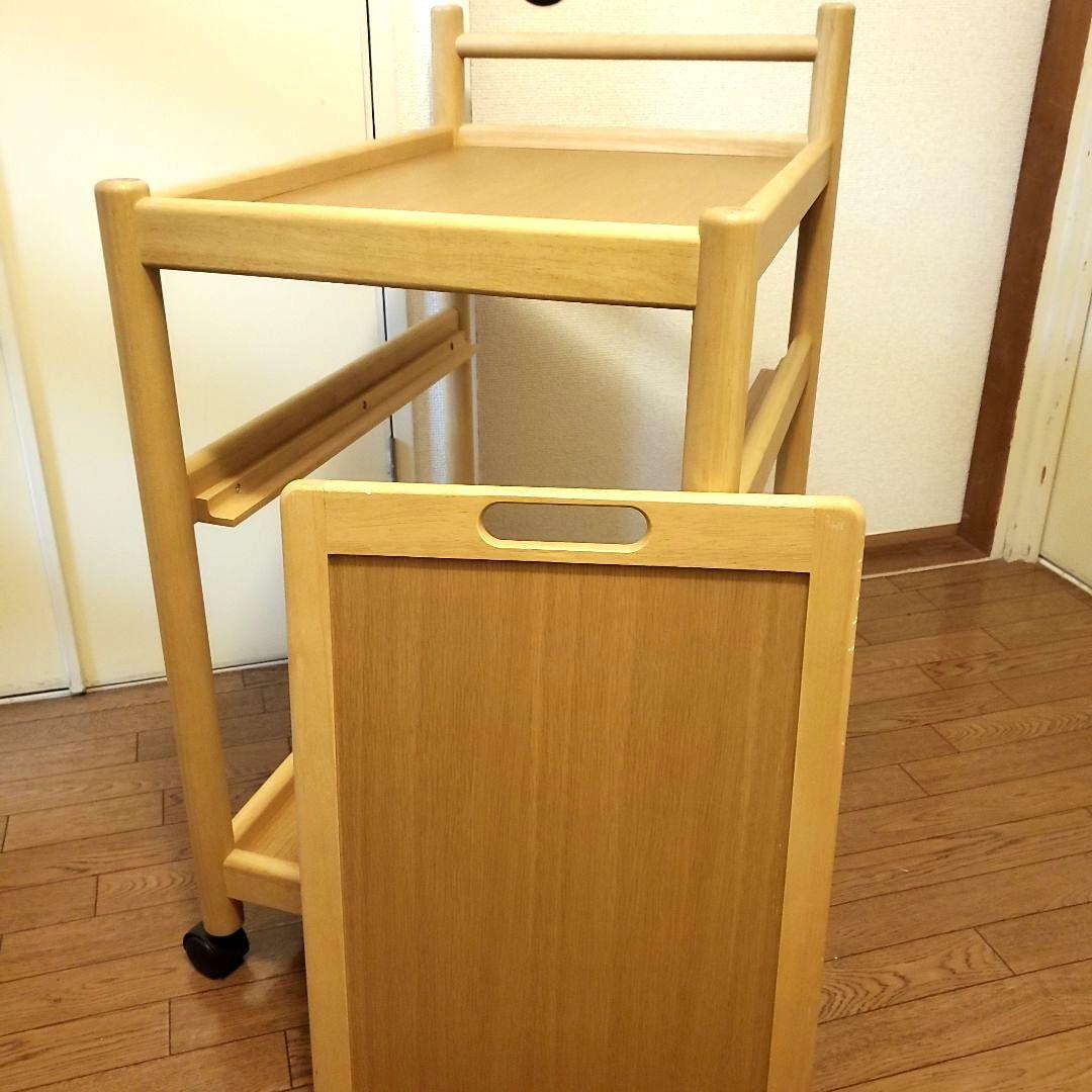 【良品】karimoku キッチン ワゴン キャスター付き トレイ付き 木製