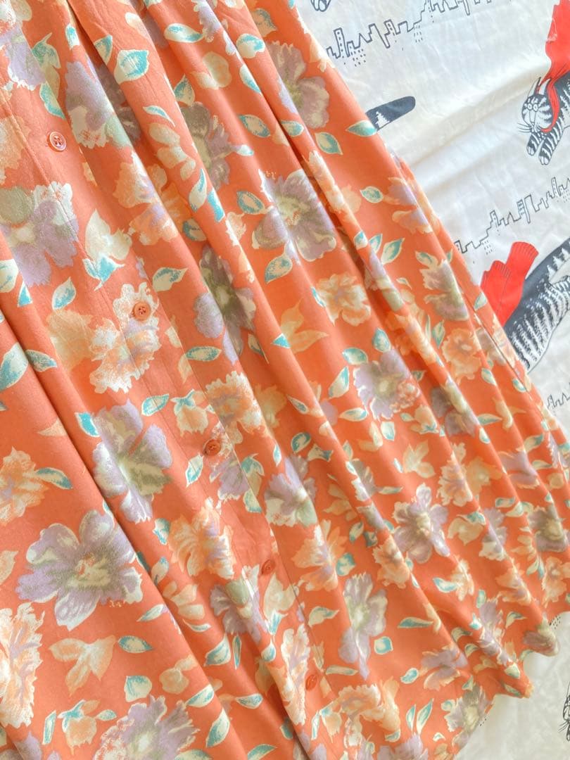 vintage ヴィンテージ オレンジ 花柄 ロングワンピース 古着