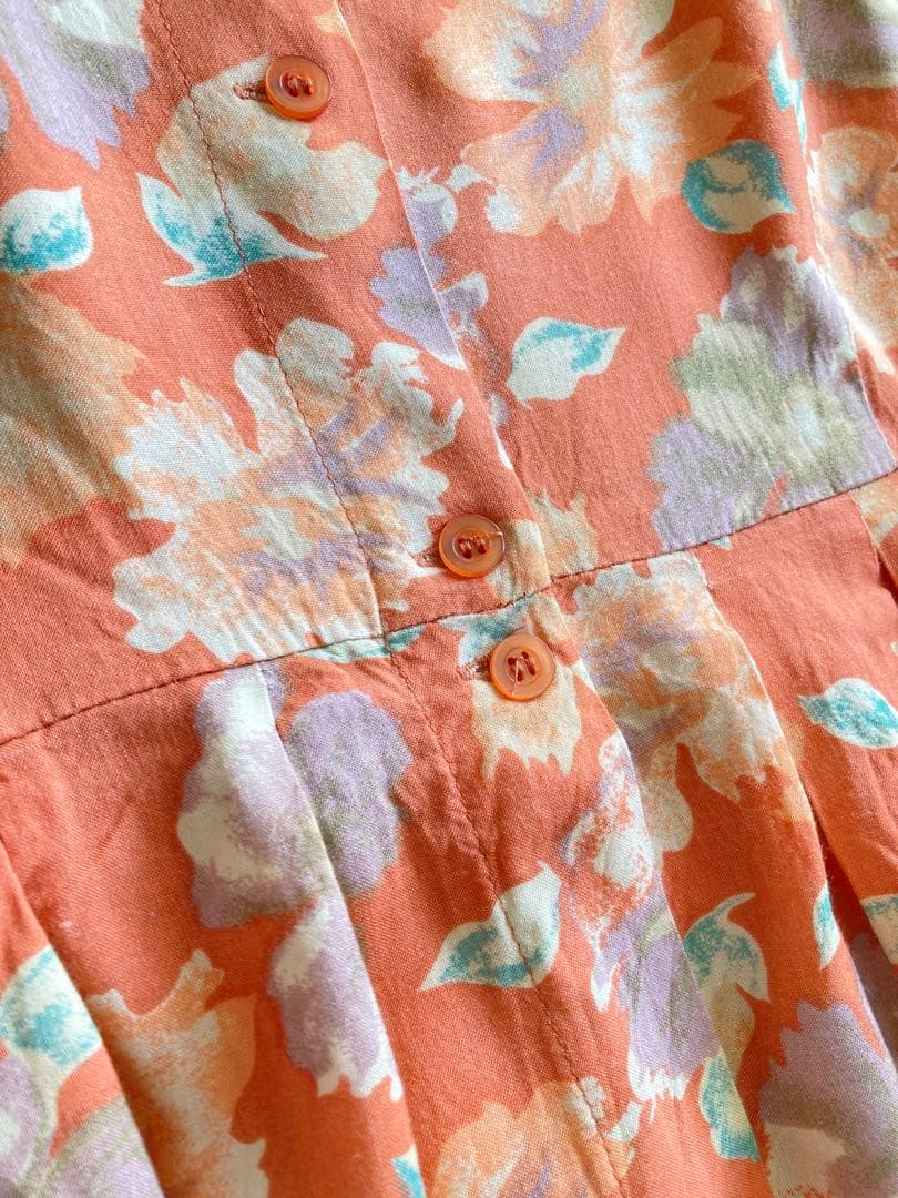 vintage ヴィンテージ オレンジ 花柄 ロングワンピース 古着