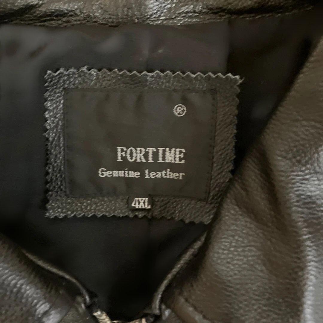 美品　FORTIME 本革　シングルライダースジャケット　　ブラック　4XL
