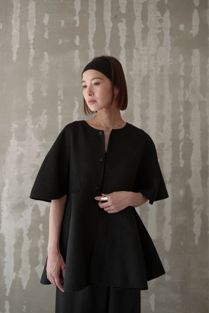 roughlow flare wool vest(black）