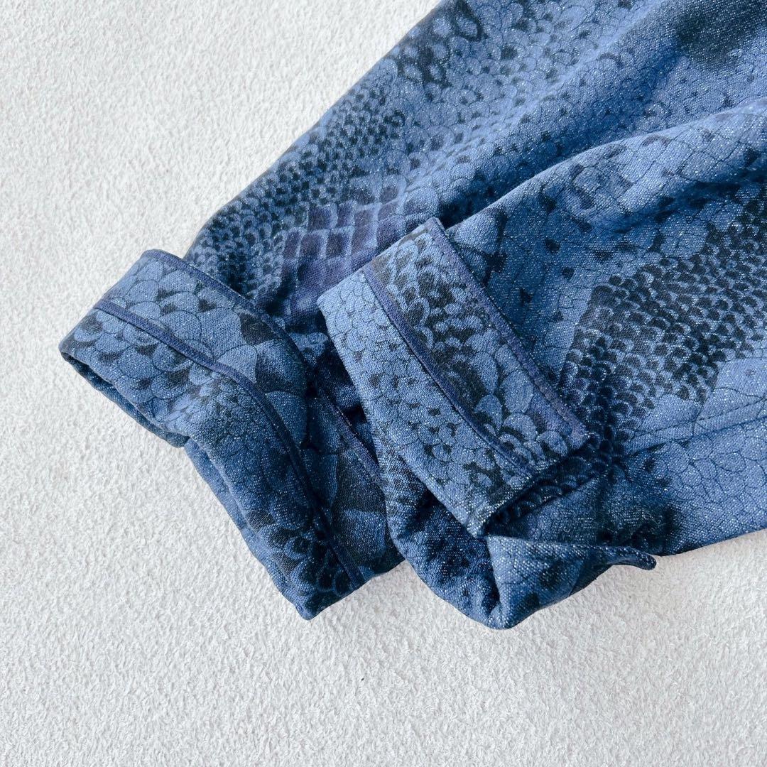 美品✨レオナール　 ジャケット　シルク100% 金ボタン　ブルー　総柄　XL