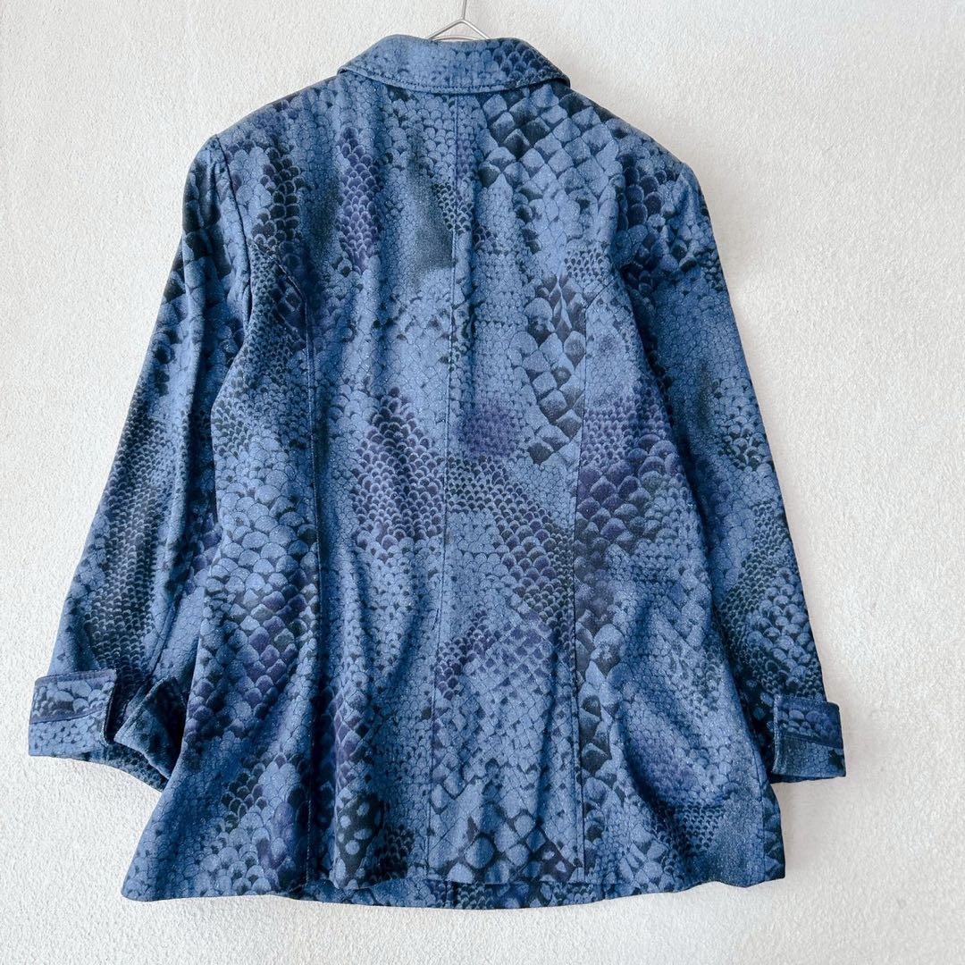 美品✨レオナール　 ジャケット　シルク100% 金ボタン　ブルー　総柄　XL