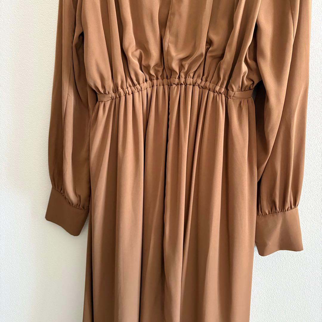 Ameri FLARE LAP DETAIL DRESS ベージュ　M
