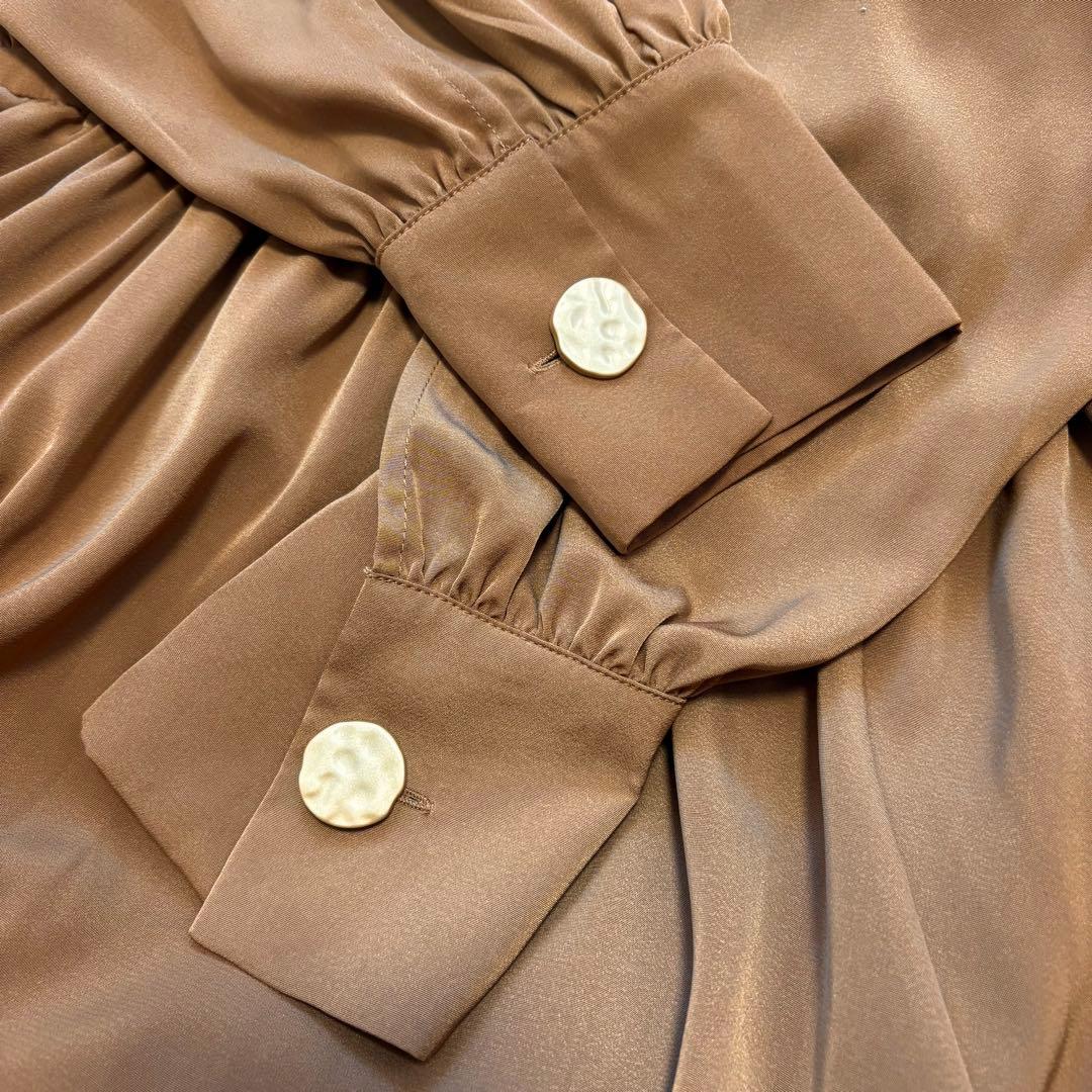 Ameri FLARE LAP DETAIL DRESS ベージュ　M