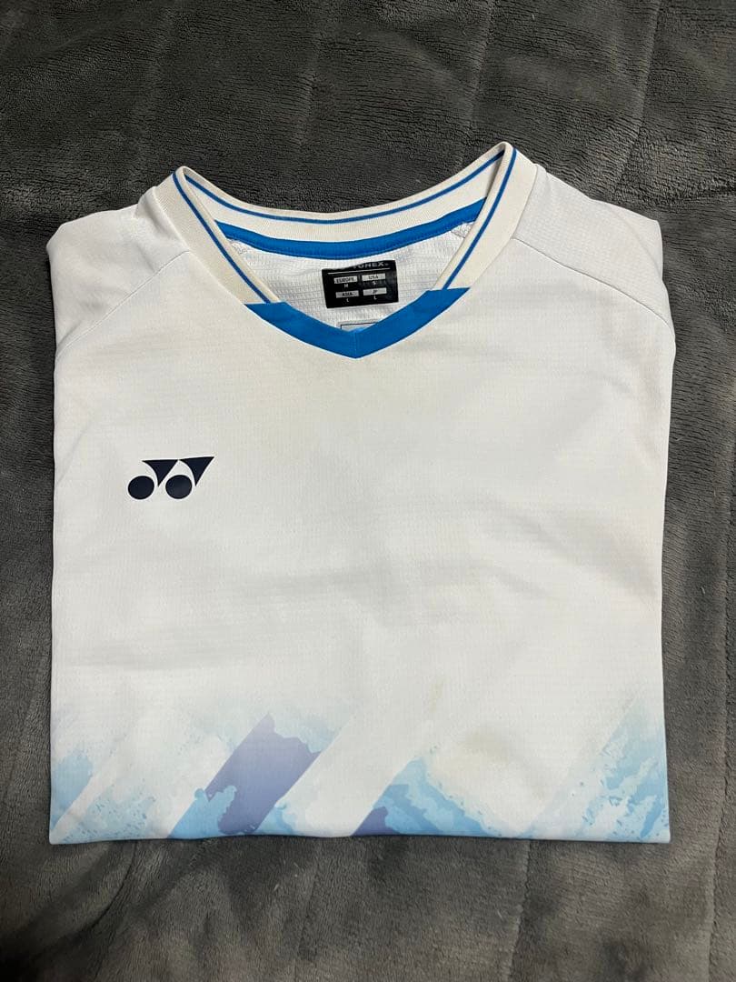 ぜ*ろ様 YONEX バドミントン用シャツ ホワイト/ブルー　サイズL