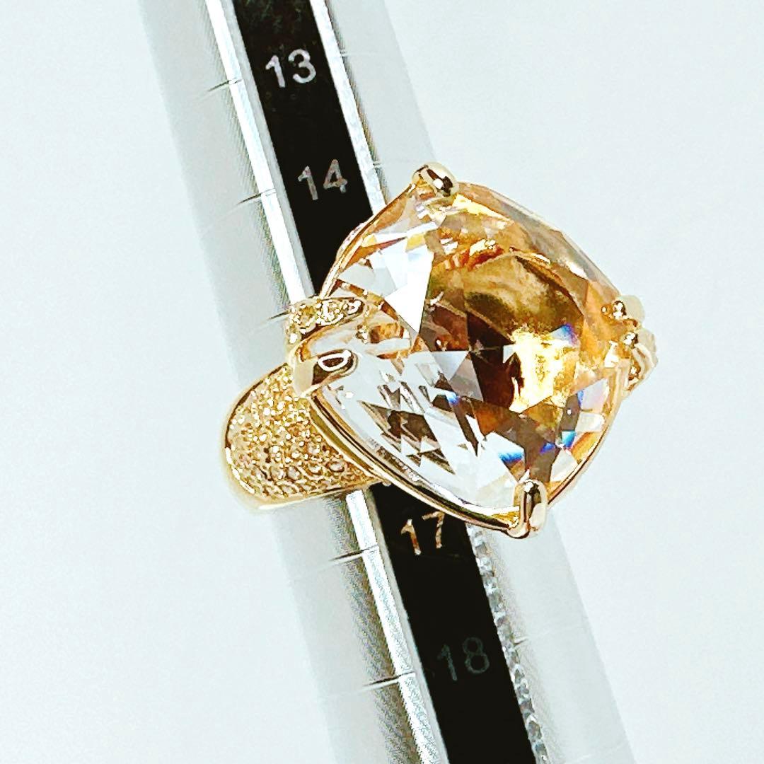 極美品✨スワロフスキー 58/16号 リング 指輪 スワン 大粒 ゴールド系