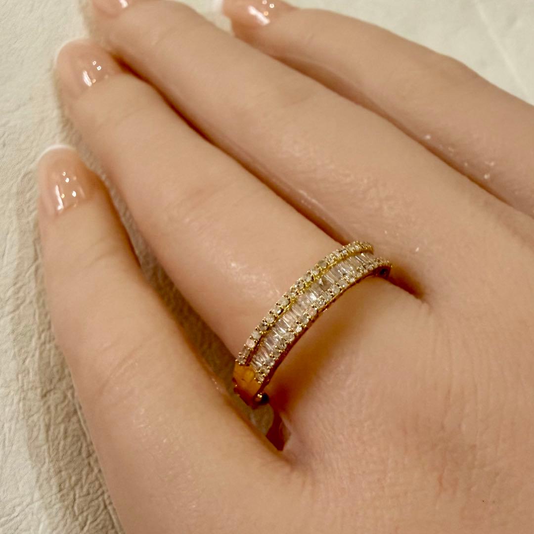 K18 ダイヤモンド 0.50ct テーパーカット デザインリング 19.5号
