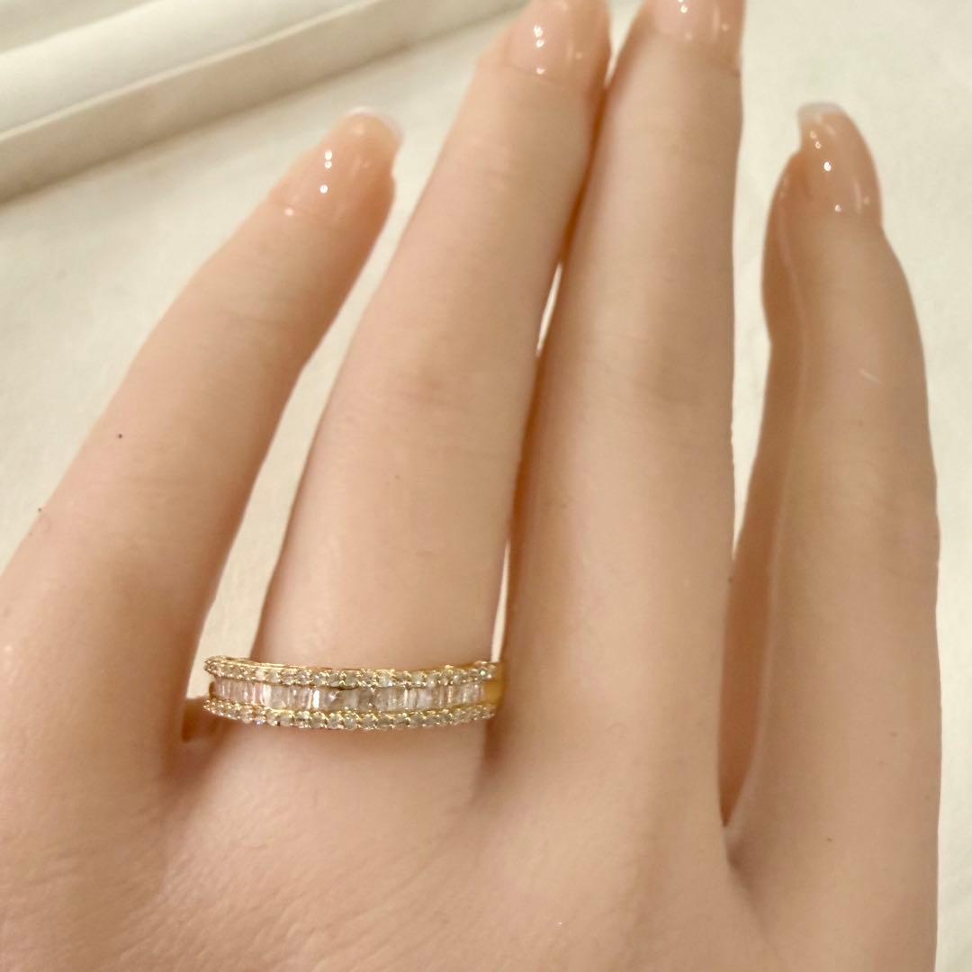 K18 ダイヤモンド 0.50ct テーパーカット デザインリング 19.5号