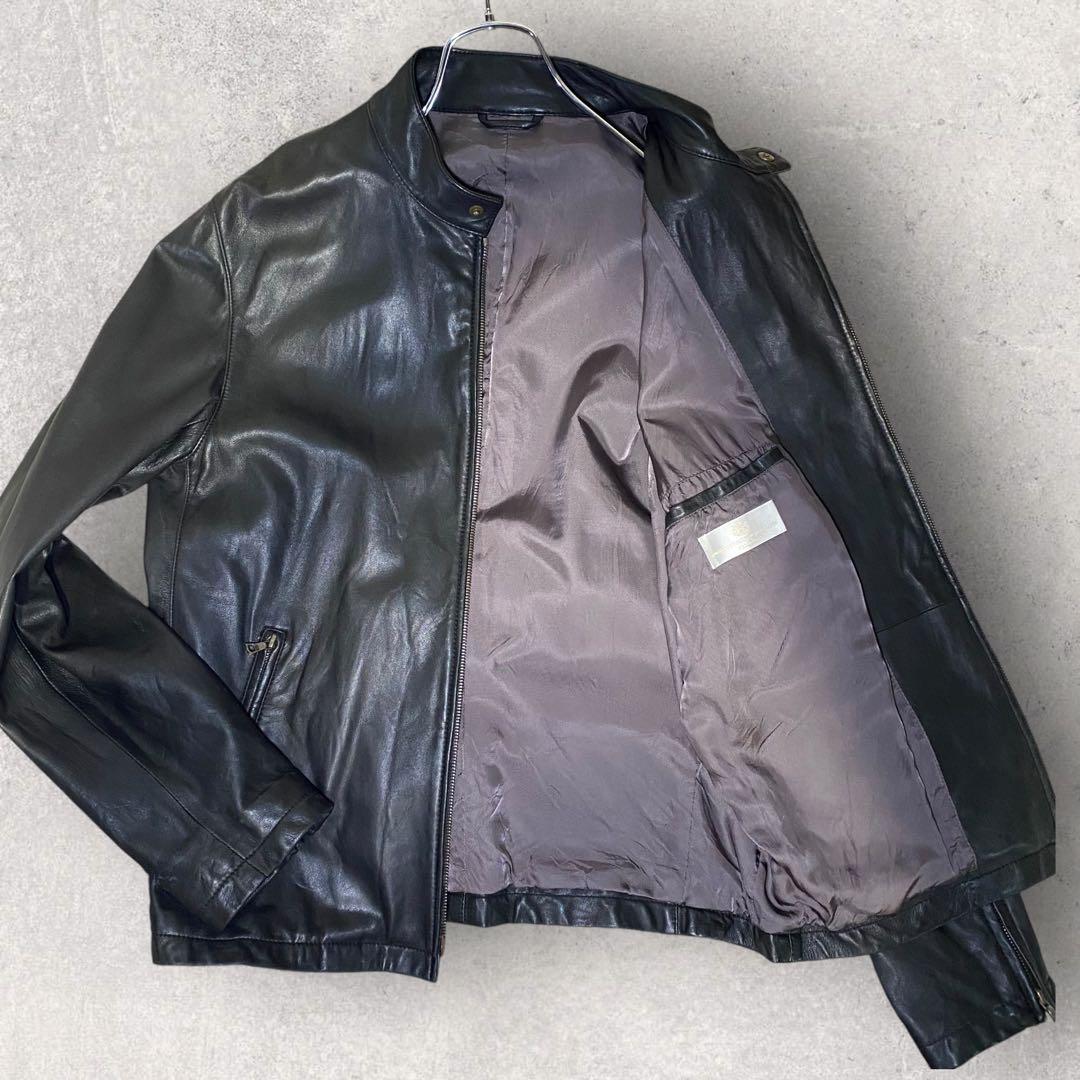 エディフィス シングルライダースジャケット レザー ブラック 羊 ラム Lサイズ