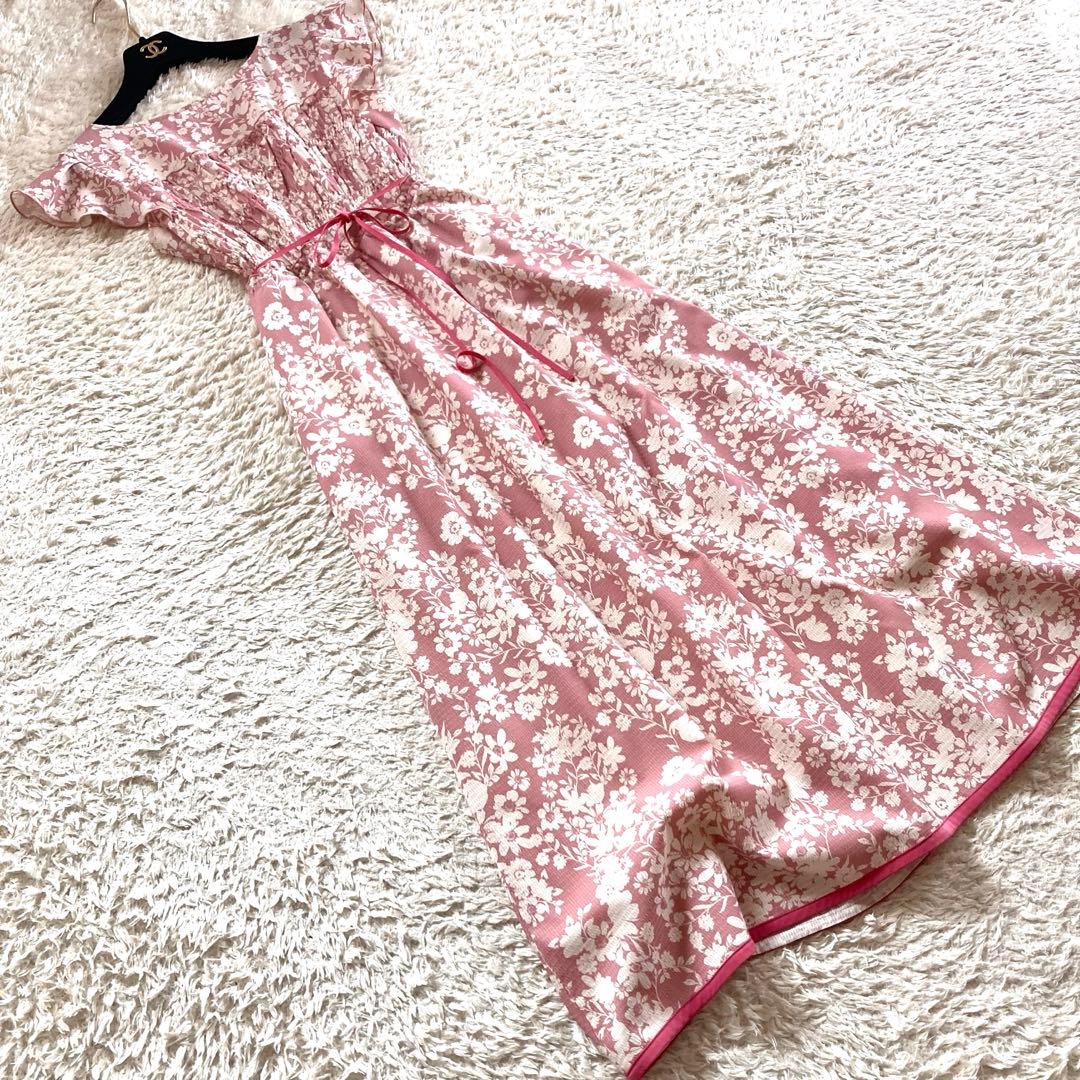 【美品】トッカ 洗える スターチスドレス フラワー ワンピース フレンチスリーブ