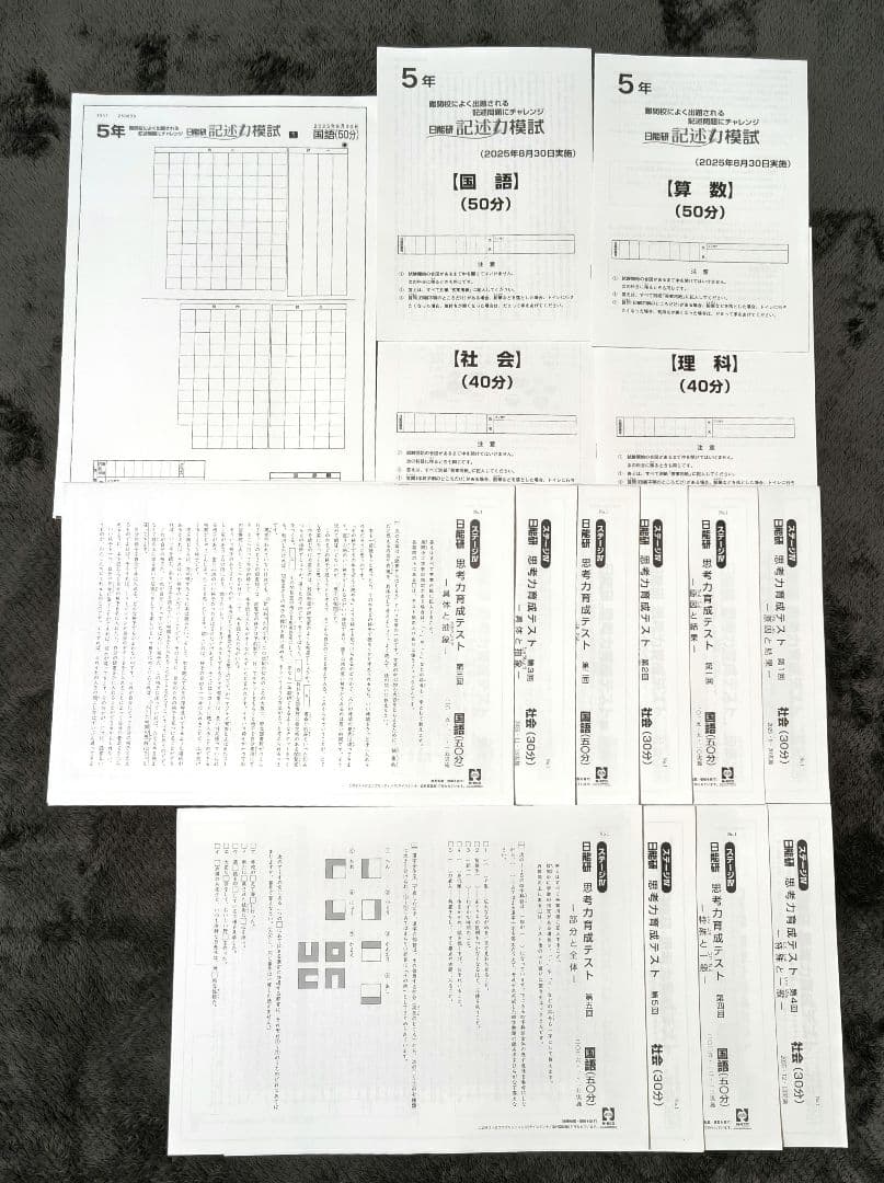 【新品】 日能研 2025年度 5年生 テスト 1年分 フルセット 書き込み無し