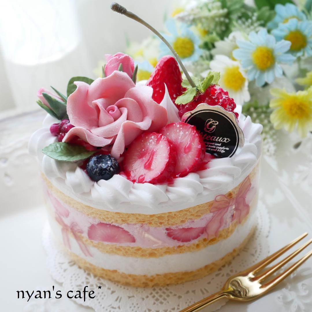 ◆フェイクスイーツ◆華やかローズ♬オーバル型♪苺のショートケーキ◆リアルサイズ◆