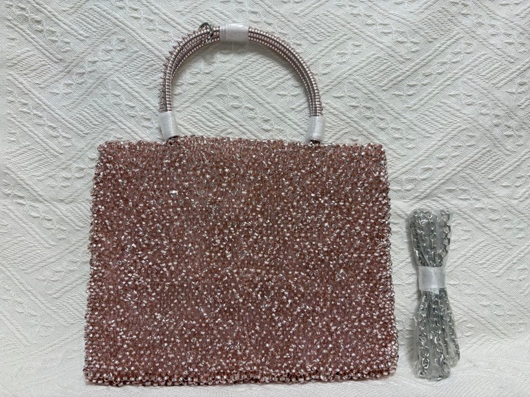 即日発送キラキラ　ワイヤーバッグ ショルダーバッグ　薄ピンク　25cmx20cm