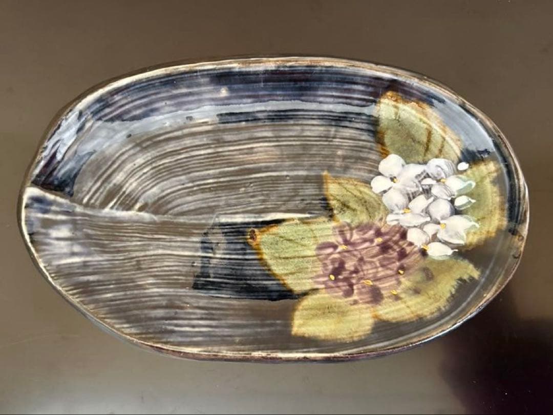 か*ん様 和食器 京焼 陶葊 土渕陶あん 楕円皿 貫入陶器 紫陽花 5枚セット