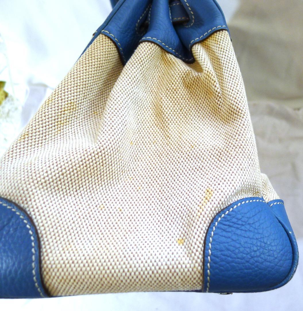 【人気モデル】ブルーレザー＆生成りキャンバスBAG35㎝（キー＆クシュレット付）