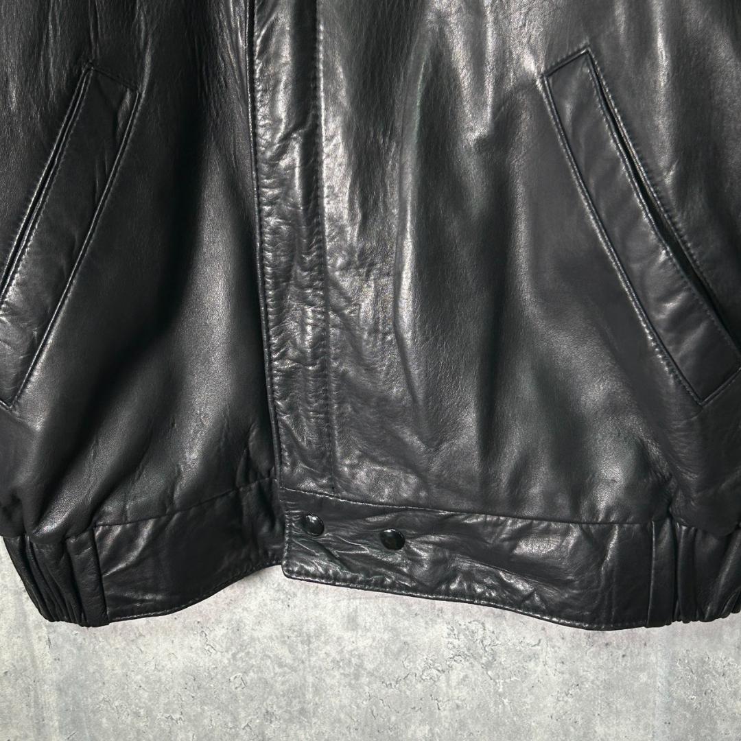 希少 カナダ製 ラムレザージャケット 黒 ステッチデザイン 肩パッドなし