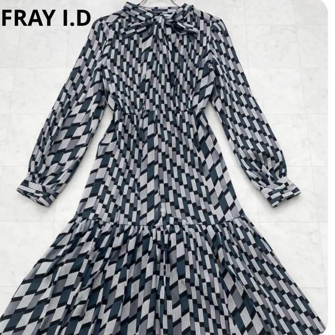 春コーデ FRAY I.D ボウタイワンピース 総柄　フレアワンピース　上品