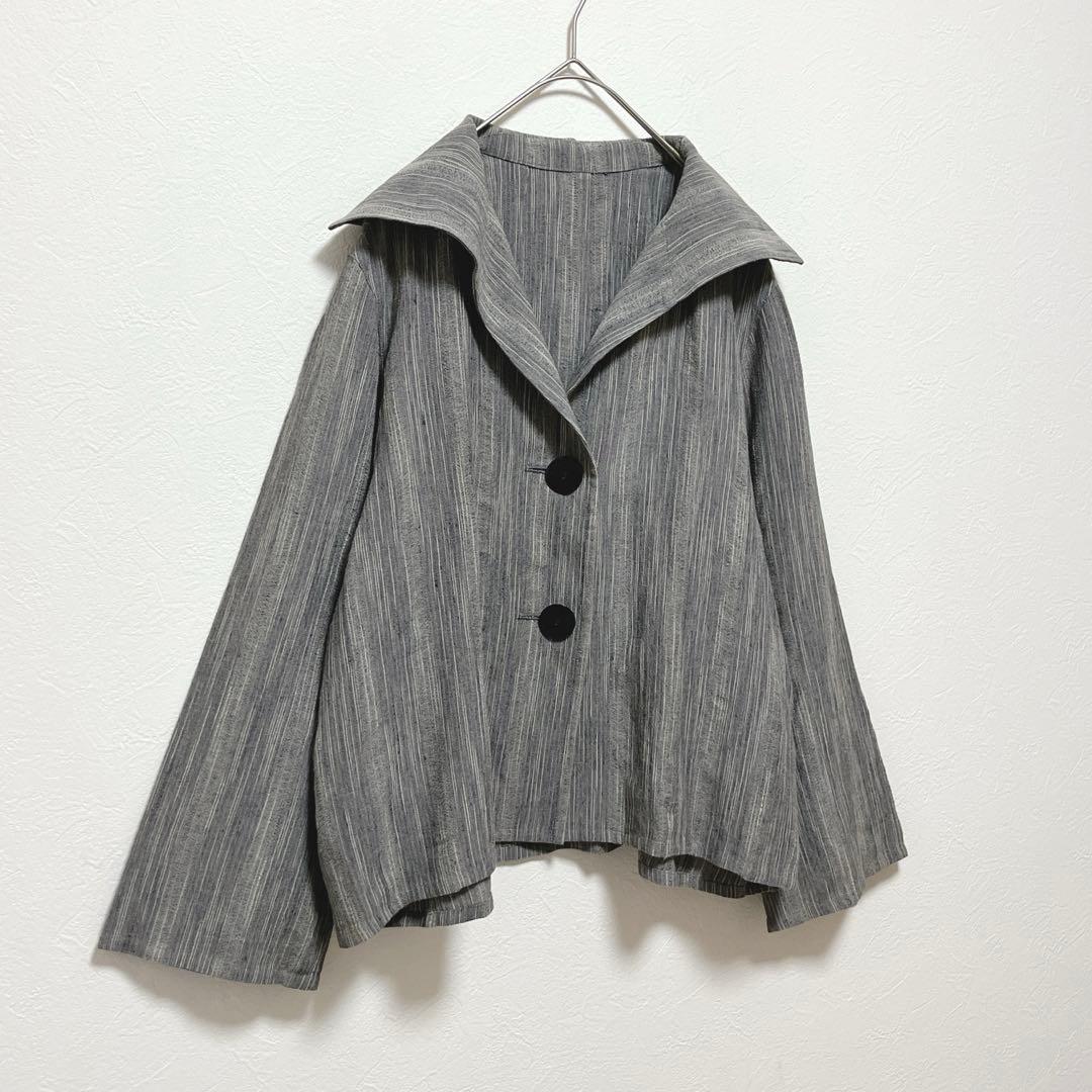 【石見銀山 群言堂 登美】レーヨンリネンジャケット/美品/Aライン/デザイン襟