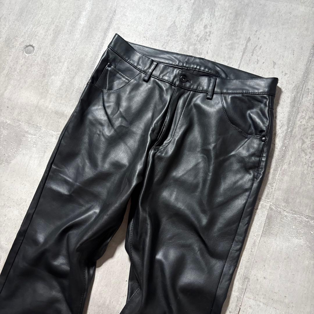 パンツ 00s leather flare pants y2k dark wear